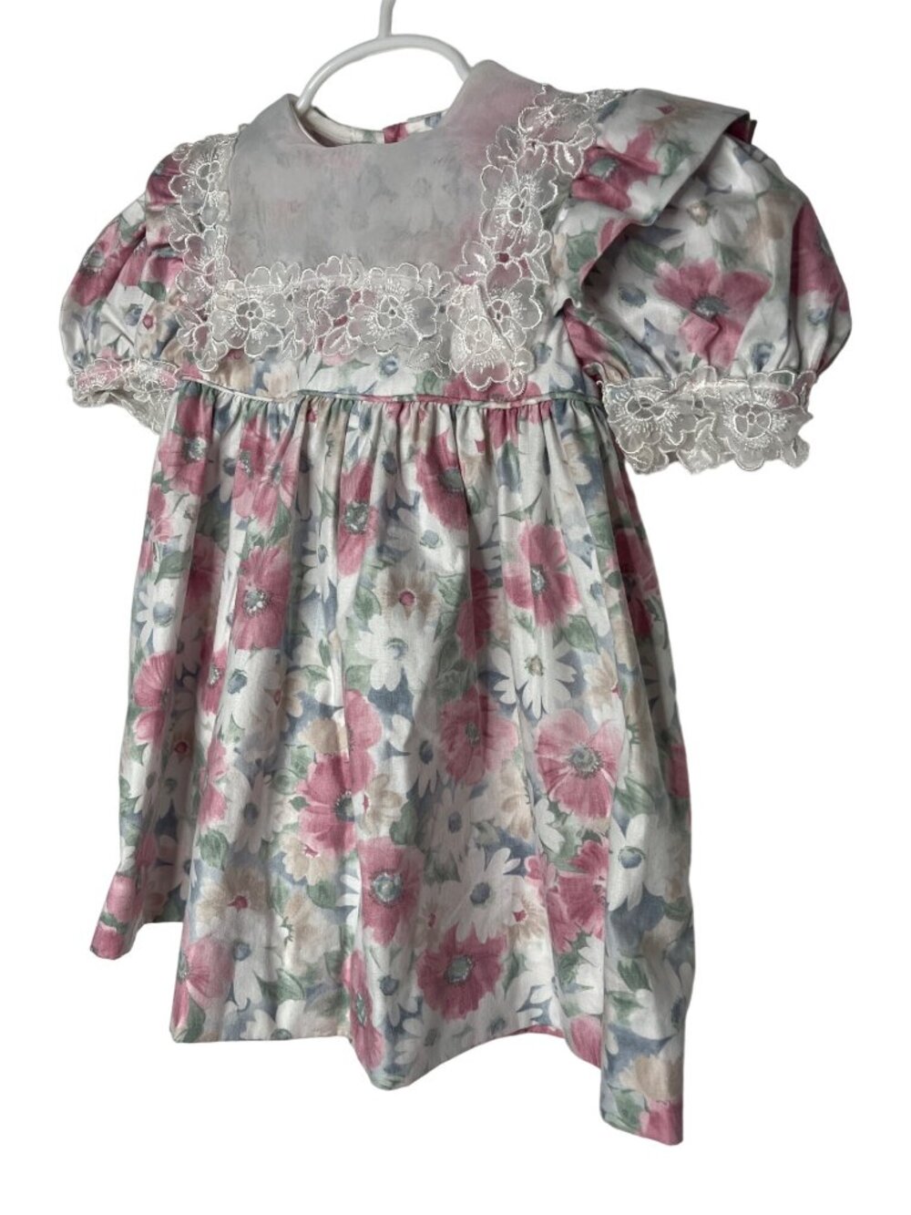 Peaches n Cream Girls 2T Pink Floral Puff Sleeve Dress Boho Lace Easter